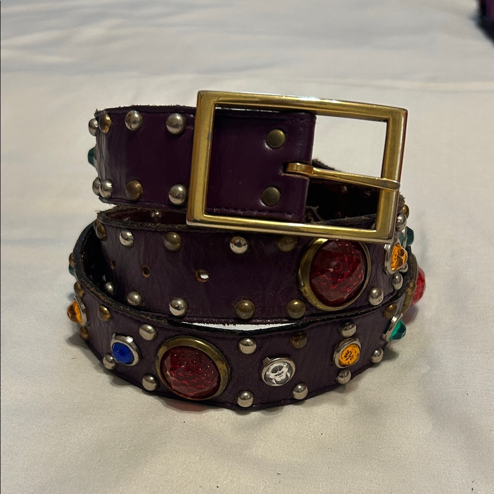 Ruza jewel crystal leather purple belt 9075